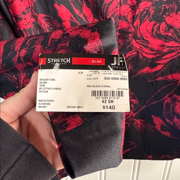 NWT JF J.Ferrar Red and Black Floral Blazer Mens 42 Short - Picture 6 of 9
